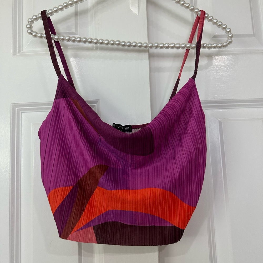 Pretty little thing multi colored ribbed crop top spaghetti strap - size 12